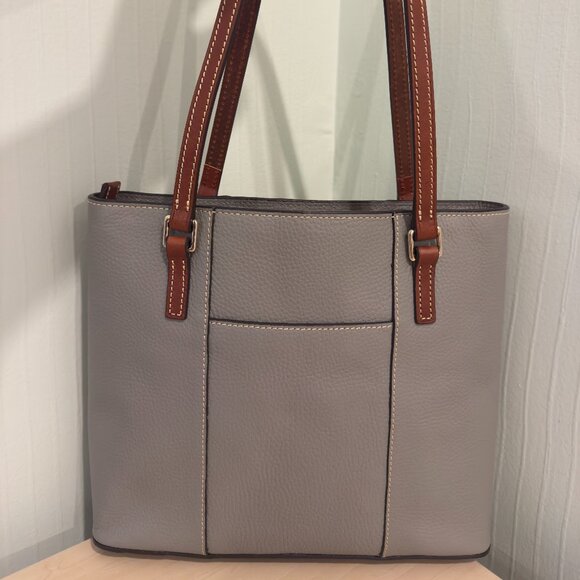Dooney & Bourke Pebble Leather Lexington Shopper Tote – Light Grey | Like New - Picture 4 of 16